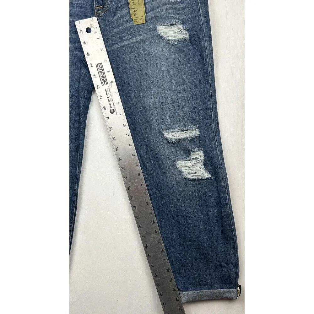 Sneak Peak Womens Medium Blue Relaxed‎ Straight Leg Cuffed Distressed Jeans NWT